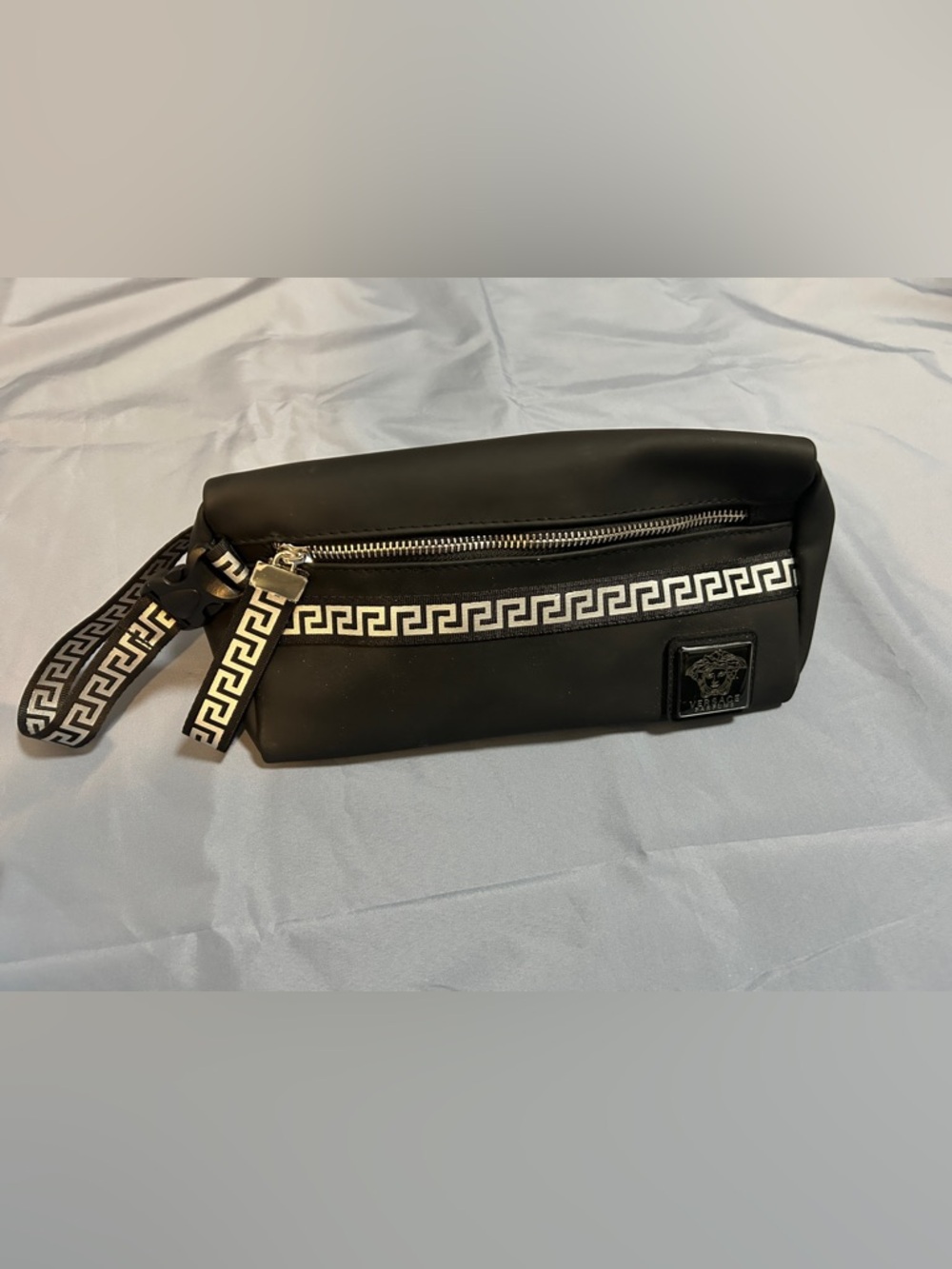 Versace Black Belt Bag with Greek Key Tape and Medusa Plaque
